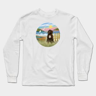 At the Shore with a Brown Portuguese Water Dog with a White Bib Long Sleeve T-Shirt